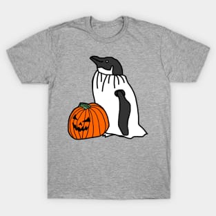 Penguin in Pumpkin Ghost Costume for Halloween Horror T-Shirt